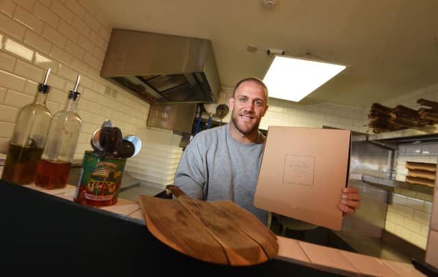 Former Wigan Warrior player Lee Mossop in his pizzeria, The Upper Crust, by The Old Bank coffee and wine bar, Orrell.