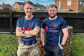 Rhys Morrison (on the left) was joined by friend Ryan Newton for the charity walk from Southport to Appley Bridge