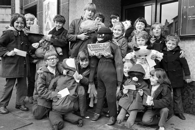 RETRO 1974 - Wigan's ABC Cinema Minors Club gang withtheir home made bonfire Guy Fawkes.