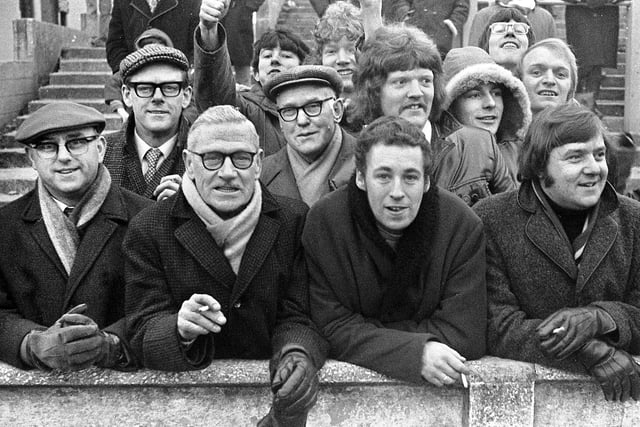 Wigan Athletic fans at the Lancs Challenge Trophy 2nd round match against Clitheroe at Springfield Park on Saturday 13th of January 1973. 