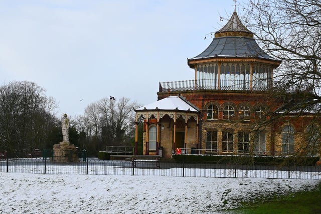 A winter scene in Mesnes Park, Wigan.
