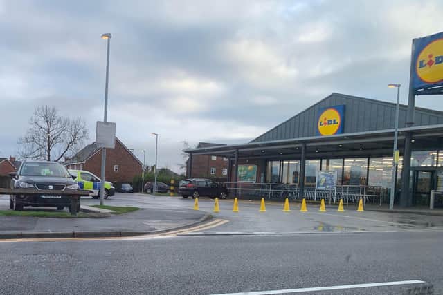 Police outside Lidl in Standish following the early hours raid
