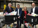 The launch of the Brick-by-Brick project, a new charity project based in Wigan. From left, Former Prime Minister Gordon Brown, Mayor of Greater Manchester Andy Burnham, CEO of The Brick Keely Dalfen and Amazon UK country manager John Boumphrey.