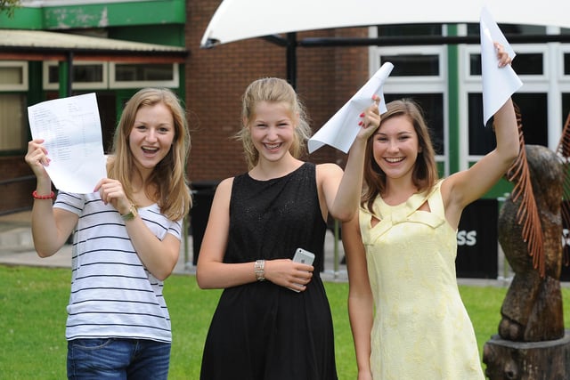 Deanery CE High School Sixth Form A-level results:  Katie Hall, left, Amy Duckworth and Leah Derbyshire