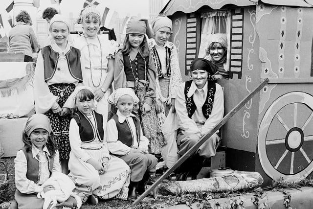 A gypsy caravan float at Shevington Carnival in 1979 at Shevington Carnival