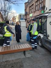 Jo Platt on Bradshawgate with the council's Street Scene team