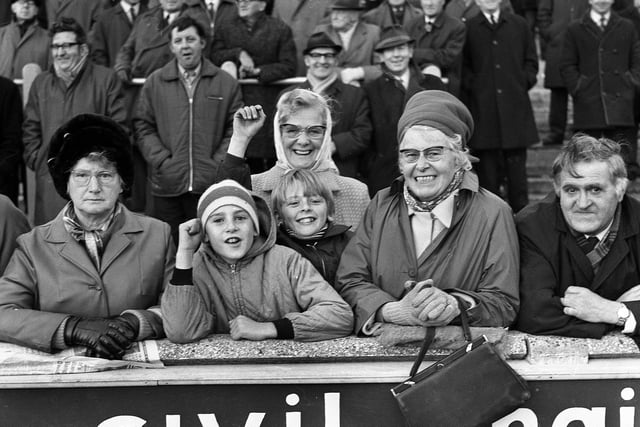 Fans at the Wigan Athletic versus Goole Town match in the Northern Premier League at Springfield Park on Saturday 13th of November 1971.
Latics won 4-1 with goals from Geoff Davies 2, Jim Fleming and Joe Fletcher.