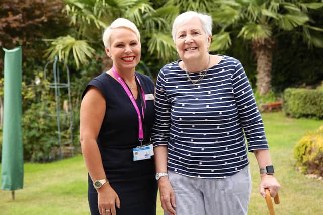 Katie Hart, from the hospice nurse specialist team at Wigan and Leigh Hospice, with patient Bonnie Leather