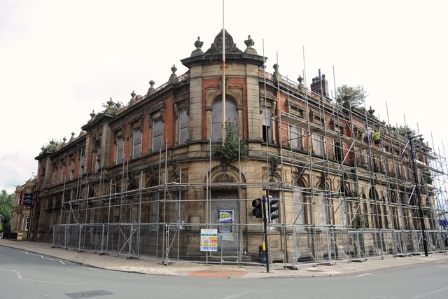 Scaffolding put up around the old town hall which is in danger of collapse 2013