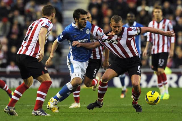 Jordi Gomez and Lee Cattermole at the Stadium of Light during Latics' 2-1 victory at Sunderland in November 2011