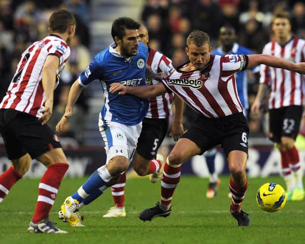 Jordi Gomez and Lee Cattermole at the Stadium of Light during Latics' 2-1 victory at Sunderland in November 2011