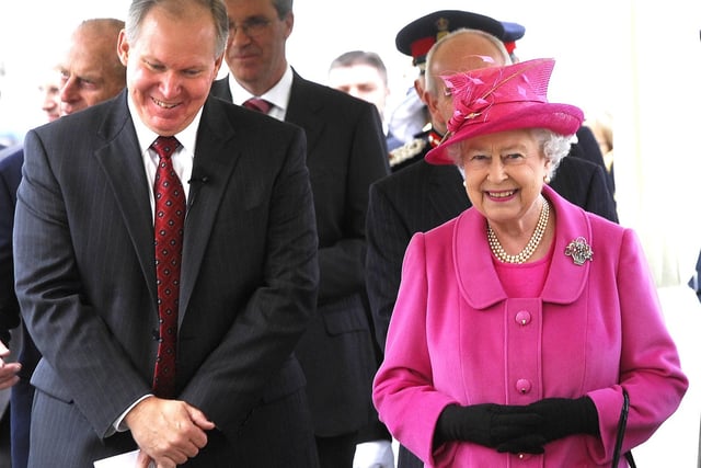 The Queen enjoying her tour of Heinz with Scott O'Hara, Executive Vice President, President and Chief Executive Officer, Heinz Europe, May 2009.