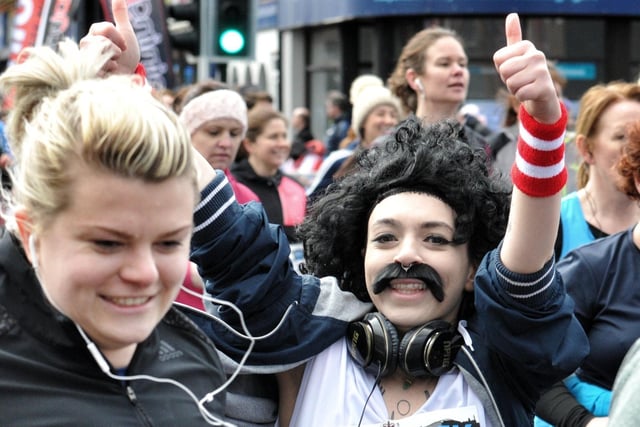 A runner having fun in fancy dress in the 5K in 2019.