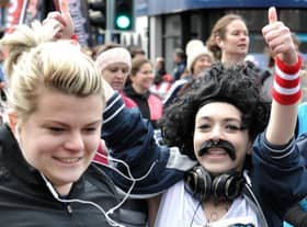 A runner having fun in fancy dress in the 5K in 2019.