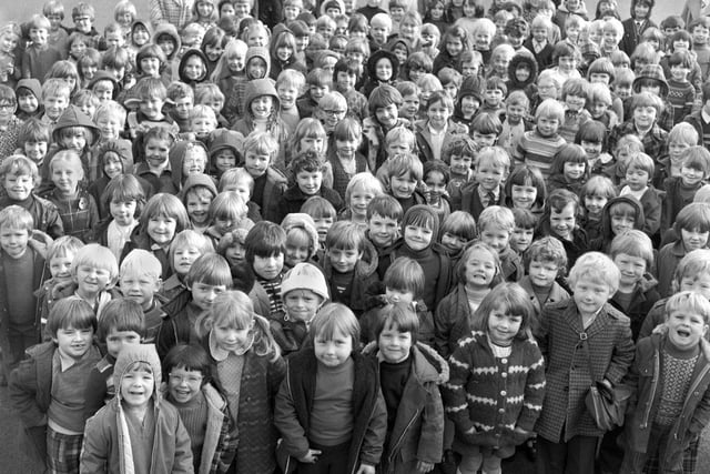 1976 - A bunch of happy pupils at Shevington Primary School in November 1976.
