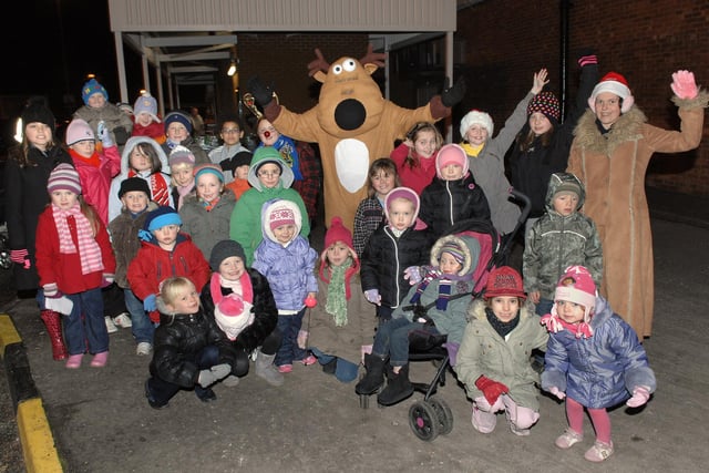Golborne Christmas lights switch-on:  Children at the start of the reindeer parade from Golborne Asda to Golborne town centre