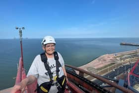 Maureen at the top of the Big One at Pleasure Beach Resort