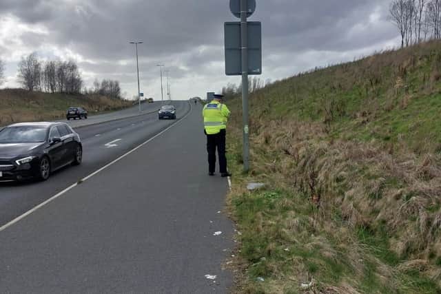 Police catching speeding vehicles on the new A49 link road