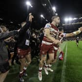 Sam Powell and team mates celebrate as their side defeat Catalans in the Super League Grand Final