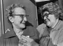 Residents of Duke Street, Goose Green, Ellen Higgins and Frances Bradley in February 1975.