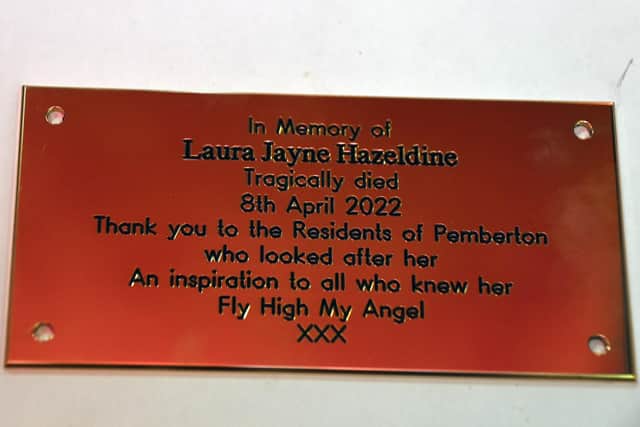 A plaque at Fifteens in memory of Laura Hazeldine