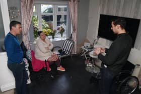 Andy Burnham and Josh Simons meet a flood-hit Platt Bridge resident