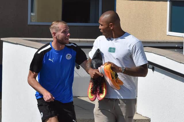 Jack Whatmough and Josh Magennis at the training ground