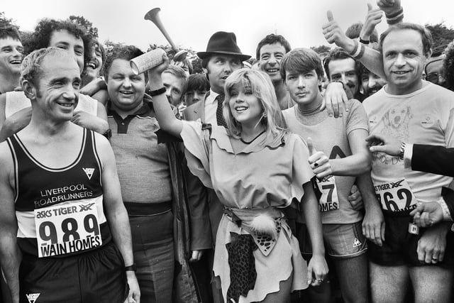 1985 - Glamour model Sam Fox prepares to start a road race at Standish Carnival on the weekend of August 3rd and 4th 1985.