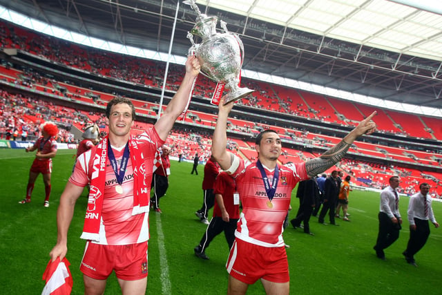 Jeff Lima scored a brace in Wigan's 28-18 victory over Leeds in 2011. 

Joel Tomkins also went over for one of the best tries in the history of the competition, while Josh Charnley and Thomas Leuluai were on the scoresheet as well.