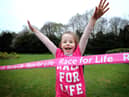 Five-year-old cancer survivor Victoria Calland before she took part in the 2018 Race for Life at Haigh Woodland Park