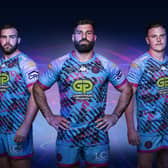 Wigan's Kaide Ellis (left), Abbas Miski (centre) and Jai Field (right) in the new away kit