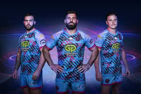 Wigan's Kaide Ellis (left), Abbas Miski (centre) and Jai Field (right) in the new away kit