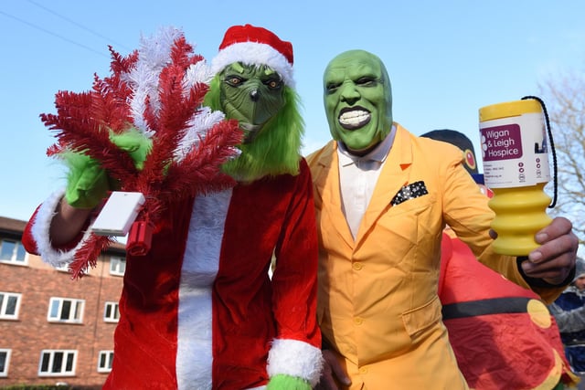 Fund-raisers in fancy dress, take part in a five-mile charity walk from Ince and a loop around Hindley to raise funds for Wigan and Leigh Hospice and Christmas gifts for children.