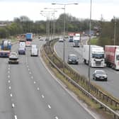 General view of M6 motorway, near junction 24, Ashton-in-Makerfield, where work on converting it into a Smart motorway began in March 2021.