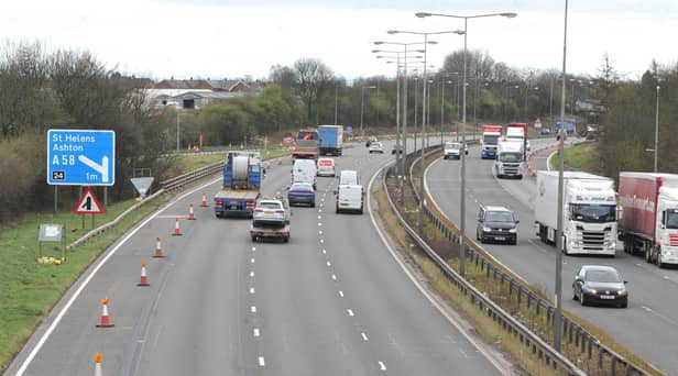 General view of M6 motorway, near junction 24, Ashton-in-Makerfield, where work on converting it into a Smart motorway began in March 2021.