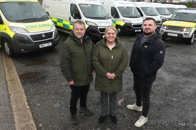 Bluelight UK is a family run business, selling and renting ambulances. From left, Simon Forster with wife Julie and son Matthew Forster.