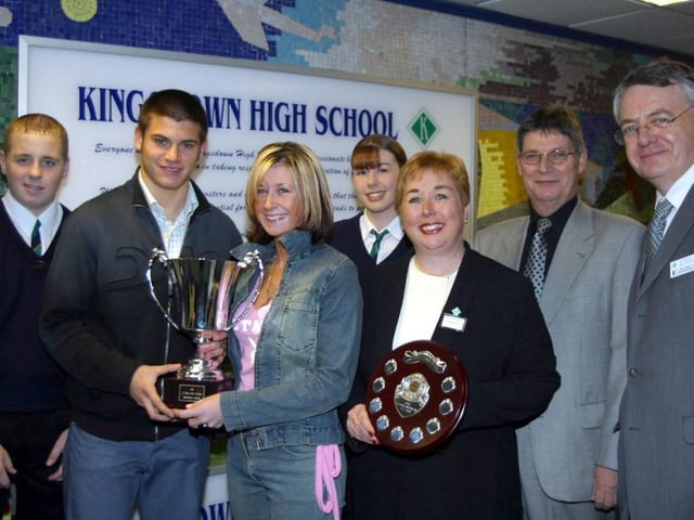 Staff and pupils celebrate awards at Kingsdown high school.