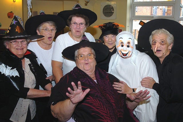 Halloween at Clarrington Place Ince, resident are ready for their party, from left, Agnes Dearden, Doreen Hampson,  May Shae, Joan Kitts, Brenda Andrews, Margaret Glanfield and Rose Gardiner.