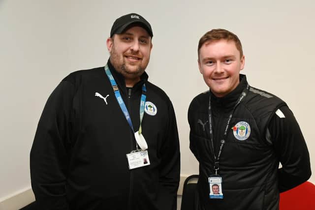 Living Well peer mentor Kieran Jones, left, with Jamie Cook health engagement manager at Wigan Athletic Community Trust.