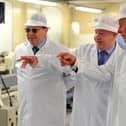 HRH Prince Charles visits the Wm Santus factory in Wigan, makers of the famous Uncle Joe's  Mintballs with John and Anthony Winnard. Picture by Paul Heyes, Wednesday April 03, 2019.

























