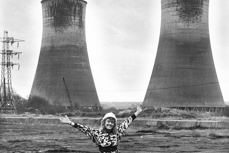 Lesley Anne Booth, from Ashton, whose dad won the Hospice Draw for the honour of pressing the plunger which blasted one of the huge concrete edifices, the cooling towers at Westwood Power Station, into smithereens.