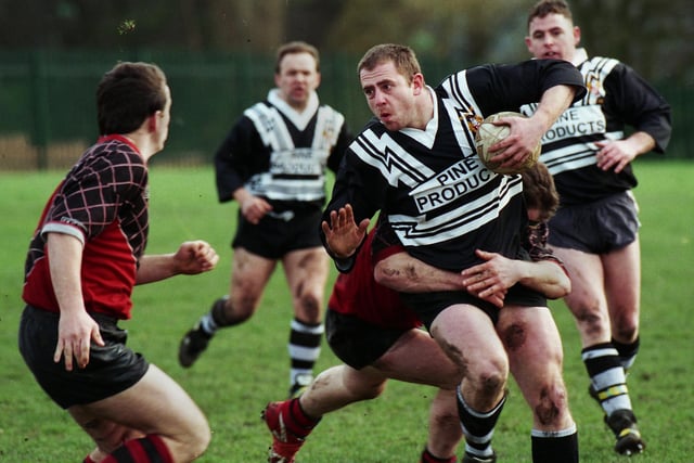 Action from Ashton v Leigh Royal Oak in the North West Counties Division 2 match on Saturday 20th of February 1999 which Leigh won 16-8.