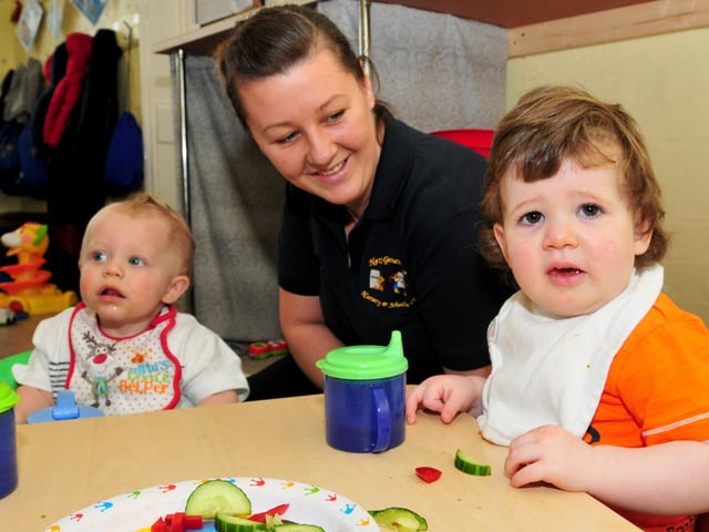 Lunchtime in the Babies Room with Chantelle Blackburn overseeing things