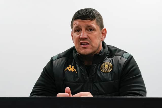 Matt Peet talks to the press following the 40-0 pre-season win over Hull