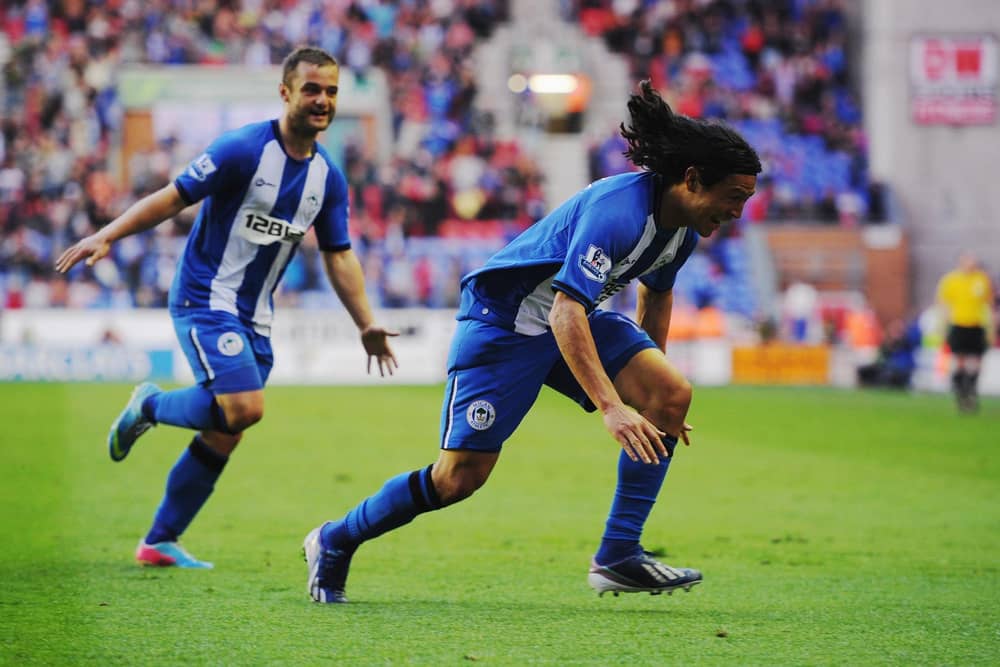 Roger Espinoza with team-mate Shaun Maloney during his time with Latics