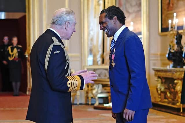 Lemn Sissay with Prince Charles during the investiture