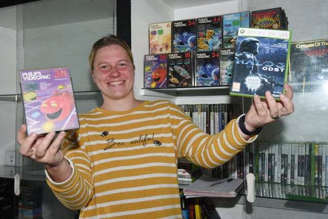 Neringa Jurgaitiene  cataloguing retro video games at North West Computer Museum.