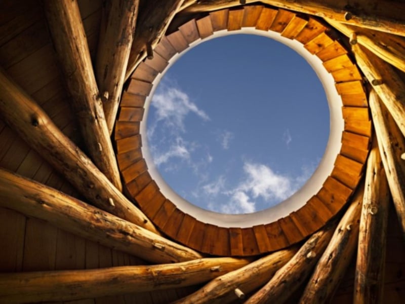 The amazing domed roof lets sunlight and starlight in.