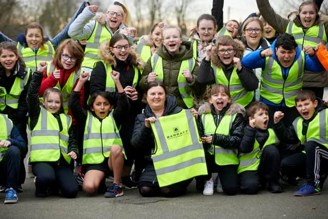 Year six pupils at Hindley Junior and Infant School with the new vests