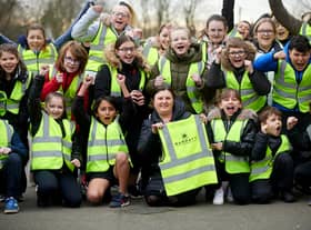 Year six pupils at Hindley Junior and Infant School with the new vests